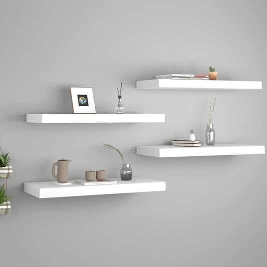 Floating Wall Shelves 4 pcs White 23.6x9.3x1.5 Invisible Mounting Display Rack for Living Room Bedroom Office Decor Honeycomb MDF Metal Frame