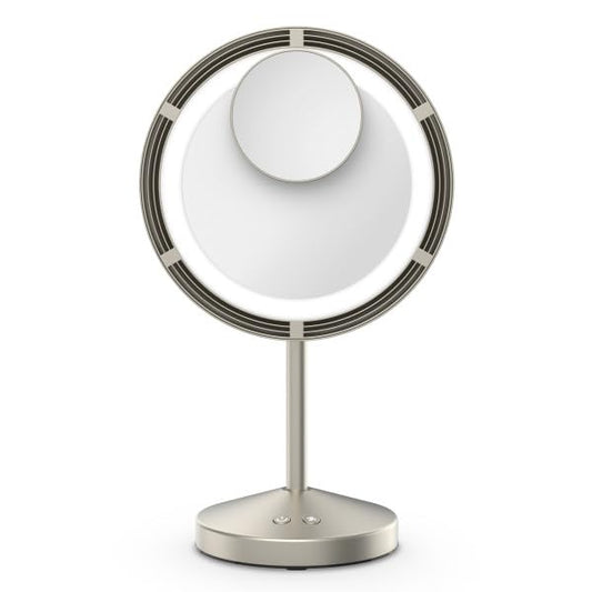 Conair LED-Lighted Fan Makeup Mirror with Spot Magnification, Vanity Mirror with Lights and Fan with 3 Settings, 6.3-Inch Viewing Area, Brushed Satin Nickel Finish