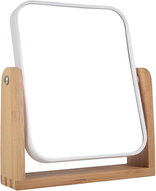 Makeup Mirror with Natural Bamboo Stand, 1X/3X Magnification Double Sided 360 Degree Swivel Magnifying Mirror,Vanity Table,Office Desk,Room Decor, Beauty Gifts(Square)