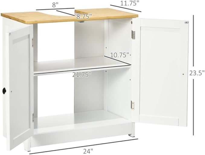 Pedestal Sink Storage Cabinet with Double Doors, Under Sink Cabinet with Shelf, Space-Saving Bathroom Vanity Wall-Mountable U Cut-Out Easy Assembly Crystal White & Walnut