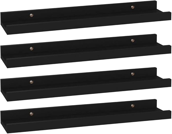 Wall Shelves 4 pcs Black Floating for Wall Decor, MDF Storage 15.7x3.5x1.2 Inches, Modern Display Shelves for Living Room Bedroom Kitchen Bathroom Organization