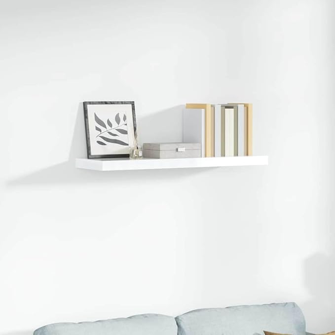 Floating Wall Shelf, Modern High Gloss White MDF Display Ledge, 35.4-inch Rectangular Storage Shelving for Living Room, Bedroom, and Office Decor