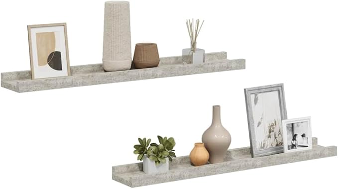 Floating Wall Shelves Set of 2, 23.6-Inch Modern Display Ledge for Living Room, Bedroom, and Home Decor, Concrete Grey MDF, Minimalist Storage Organizer