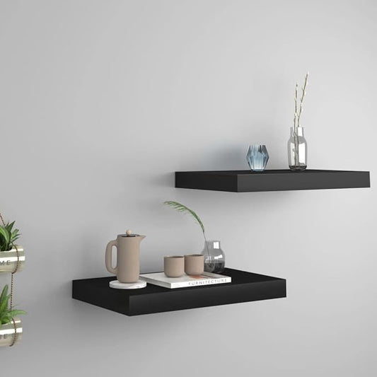 Floating Wall Shelves 2 Pack Black Modern Display Rack 15.7x9.1x1.5 Inches MDF Board for Living Room Bedroom Office Decor with Invisible Mounting System