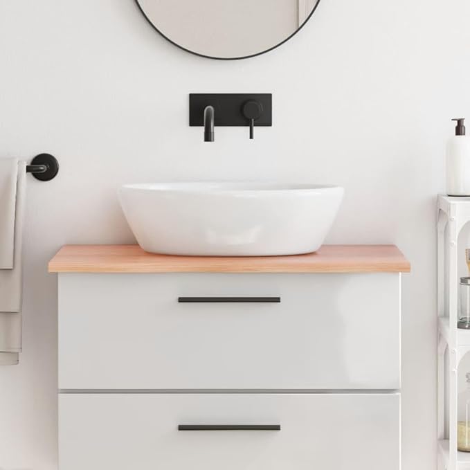 Light Brown Treated Solid Wood Bathroom Countertop 31.5"x23.6"x0.8" Handmade Live Edge Oak Vanity Top for Shelf or Desk