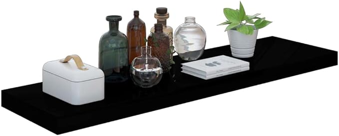 Floating Wall Shelves 2 Pack High Gloss Black Modern Display Rack 35.4x9.3 Inches for Living Room Bedroom Office Decor Books Plants Photos Awards