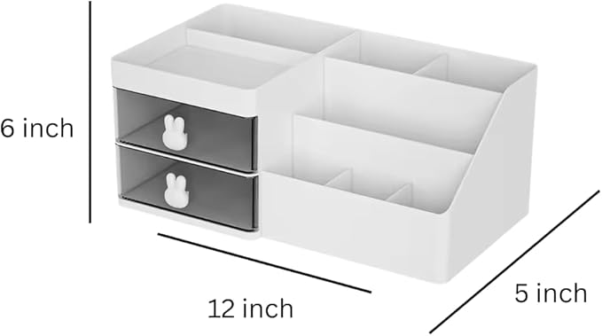 Bathroom Makeup Organizer and Storage with Bunny Handle - Detachable 2 Drawer Kids Electric Toothbrush and Toothpaste Holder for Bathroom Accessories Organization Counter Vanity Storage, White