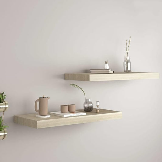Floating Wall Shelves 2 Pack Oak Wood Look 23.6x9.3 Inch Invisible Mounting Display Rack for Living Room Bedroom Office Decor Books Photos Plants