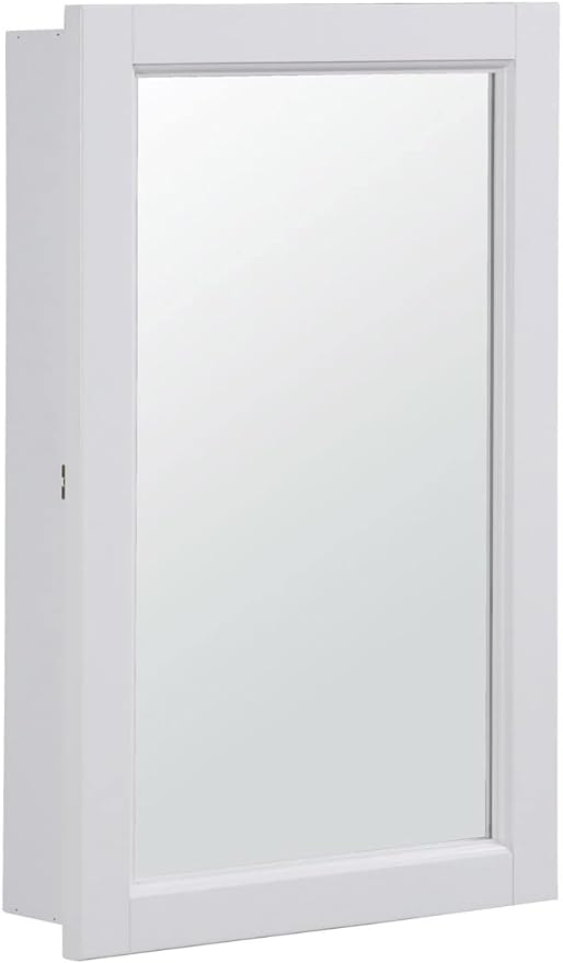 Design House Concord Medicine Cabinet, 1 Mirrored Door, Pre-Assembled, White Frame Wall Cabinet, 16 in W x 5 in D x 26 in H, 590505-WHT