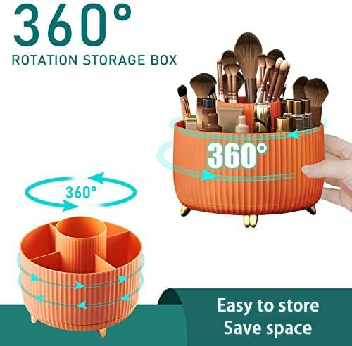 Makeup Brush Holder,360° Rotating Makeup Brush Organizer,5 Slot Make up Brushes Cup for Cosmetics,Large Capacity,For Nail Polish, Art Supply, Bathroom Vanity,Cosmetics Organizer,Orange