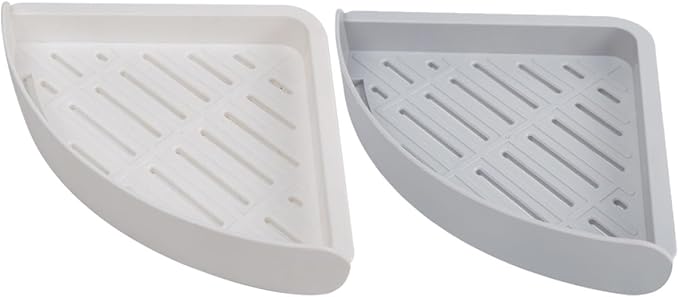 2Pcs Bathroom Corner Storage Racks Triangular Wall Mounted Shelves for Toiletries Space-Saving Compact Design with Strong Adhesion for Humid Environments Grey and White