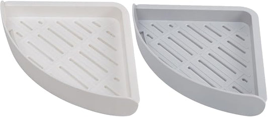 2Pcs Bathroom Corner Storage Racks Triangular Wall Mounted Shelves for Toiletries Space-Saving Compact Design with Strong Adhesion for Humid Environments Grey and White