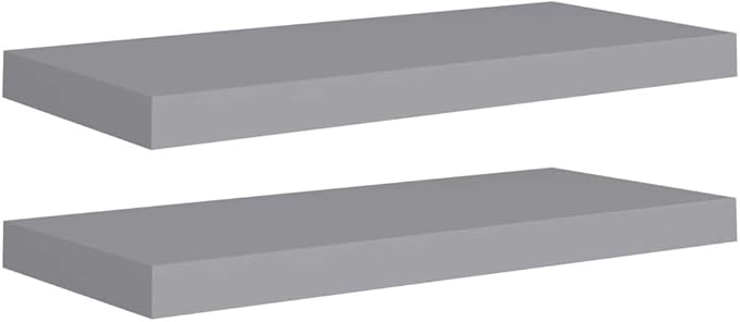 Floating Wall Shelves 2 Pack Gray Modern Display Shelves 23.6x9.3 Inches with Invisible Mounting for Living Room Bedroom Office Decor Storage