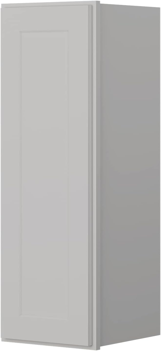 ROOMTEC (Light Gray Wood Wall Cabinet, RTA Single Door Medicine Cabinet with Adjustable Shelves and Soft-Close Door for Kitchen, Bathroom, and Laundry. 12" D*12" W*30" H