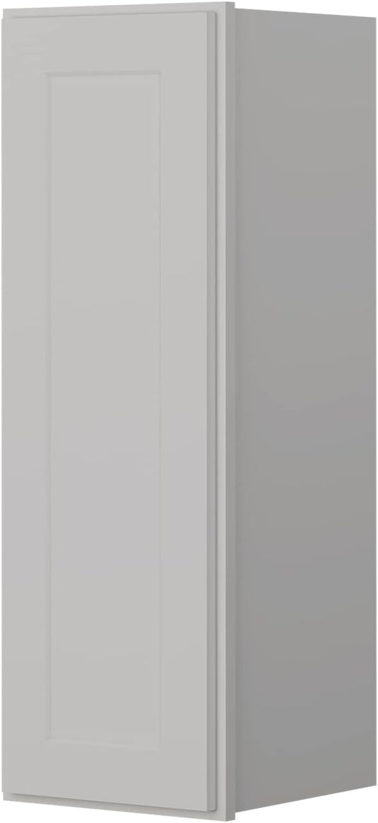 ROOMTEC (Light Gray Wood Wall Cabinet, RTA Single Door Medicine Cabinet with Adjustable Shelves and Soft-Close Door for Kitchen, Bathroom, and Laundry. 12" D*12" W*30" H