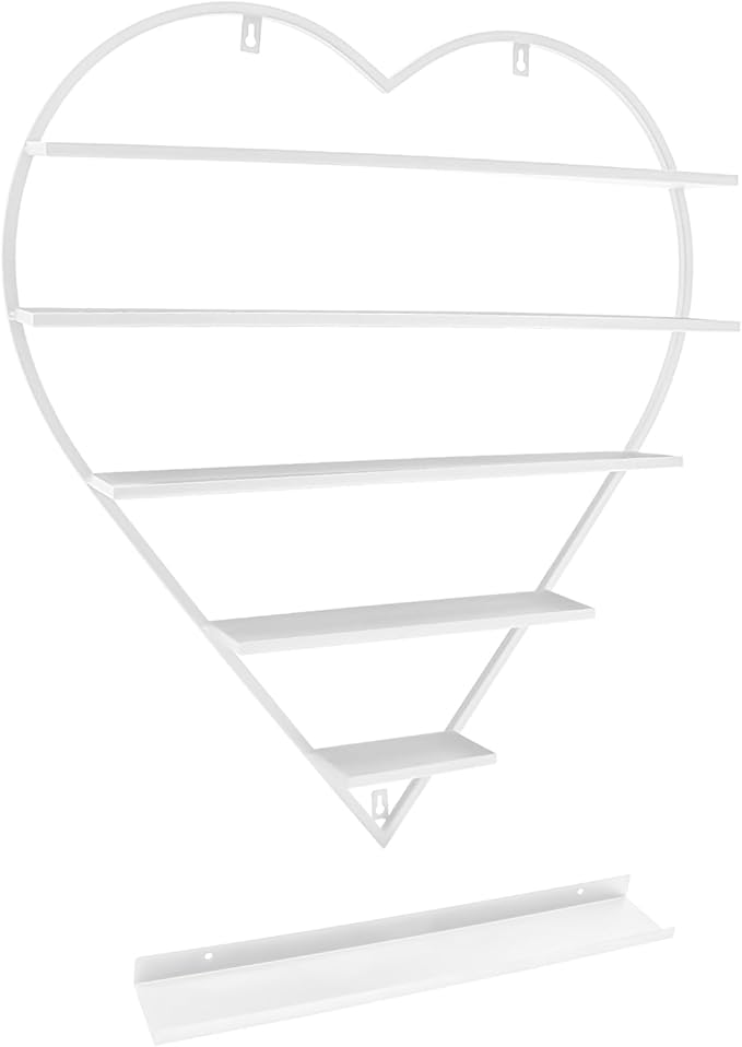 Nail Polish Display Racks 6pcs Metal Solid Color 5 Tiers Nail Polish Shelf Elegant Wall-Mounted Heart-Shaped Perfume Wall Shelf for Lipstick Perfume Nail Polish Essential (White)