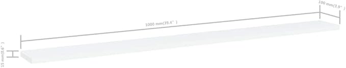 Set of 8 White Engineered Wood Floating Shelves 39.4 x 3.9 x 0.6 Inches for Wall Mounting Modern Display Storage