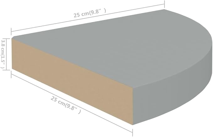 Floating Corner Shelf Gray 9.8x9.8x1.5 Inches MDF Wall Mounted Display Rack for Home Decor Books Photos Awards with Invisible Mounting System