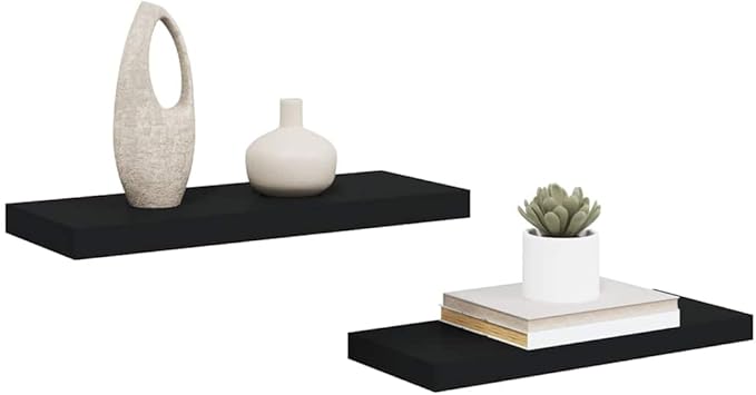 Set of 2 Floating Wall Shelves, 23.6 Inch Modern Matte Black Storage Shelves for Living Room Bedroom Office, Decorative Display MDF Ledge