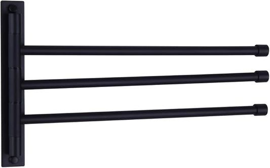 GERZWY Bath Towel Holder Swing Out Towel Bar SUS 304 Stainless Steel Bathroom Hand Towel Rack 3-Bar Folding Arm Swivel Hanger Wall Mount Matte Black HYG03-BK