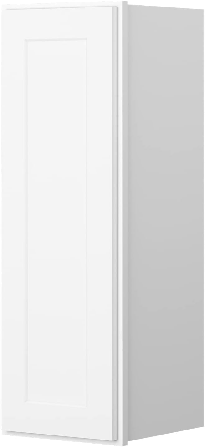 ROOMTEC Wood Wall Cabinet,RTA Single Door Medicine Cabinet with Adjustable Shelves and Soft-Close Door for Kitchen, Bathroom, and Laundry. 12" D*12" W*30" H, Shaker White