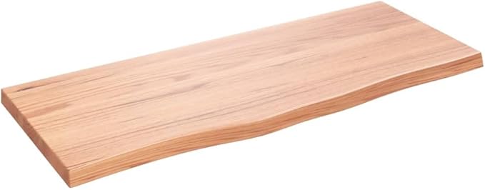 Light Brown Solid Oak Wood Bathroom Countertop 39.4"x15.7"x(0.8"-1.6") Treated Vanity Top with Live Edge for Shelf Desk Table Handmade Wooden Worktop