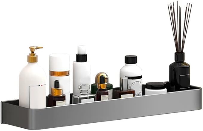 Keenso Gray Space Aluminum Bathroom Shelf, Wall Mounted Storage Rack, Drain, Hollow Design, Large Capacity, 30cm (Single Layer)