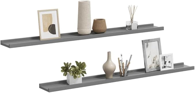 Floating Wall Shelves Set of 2, 39.4 Inch Modern MDF Shelving for Bedroom, Living Room, and Office, Decorative Storage Ledge Display, Gray