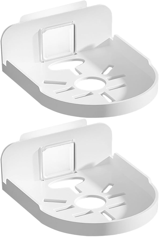 FRCOLOR 2pcs Punch-Free Floating Wall Shelf Storage Holder White Round Mini Shelf on Monitor Holder for Bathroom and Security Mounting