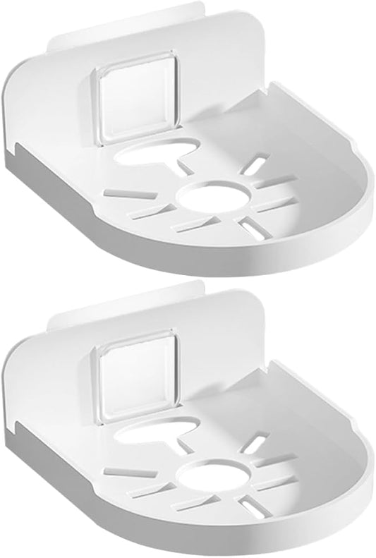 FRCOLOR 2pcs Punch-Free Floating Wall Shelf Storage Holder White Round Mini Shelf on Monitor Holder for Bathroom and Security Mounting