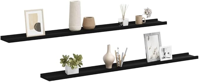 Set of 2 Floating Wall Shelves, 45.3 Inch Modern Black MDF Shelf for Living Room Bedroom, Sleek Minimalist Display Storage Ledge