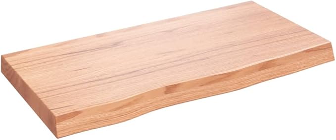 Solid Oak Wood Bathroom Vanity Top 31.5"x15.7"x(0.8"-2.4") Light Brown Treated Live Edge Handmade Countertop for Shelf Cabinet Desk Table