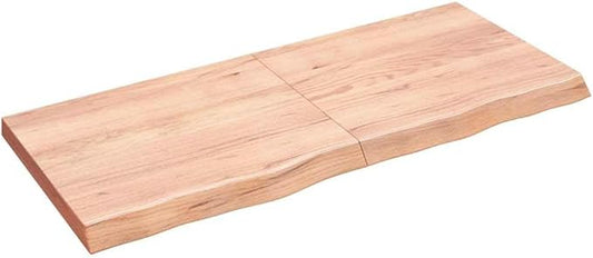 Solid Wood Oak Wall Shelf with Live Edge 55.1x23.6 Inches Rustic Bathroom Kitchen Storage Shelf Foldable Design Light Brown Treated Surface