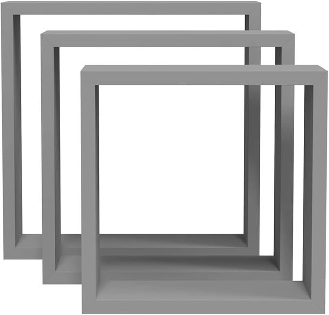 Wall Cube Shelves Set of 3, Floating Square Decorative Shelving Units for Bedroom, Living Room, and Office, Modern MDF Display Organizer, Gray