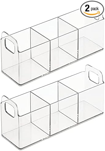 mDesign Plastic 3-Compartment Bathroom Organizer Storage Bin - Divided Makeup Caddy and Hair/Beauty Product Holder Tray - Perfect for Vanity, Counter, and Cabinet - Lumiere Collection, 2 Pack, Clear