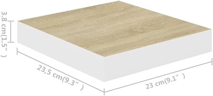 Floating Wall Shelf with Invisible Mounting System, 9.1x9.3x1.5 Inches Oak White MDF Display Rack for Home Decor, Books, Collectibles, Awards and Ornaments Storage Organizer