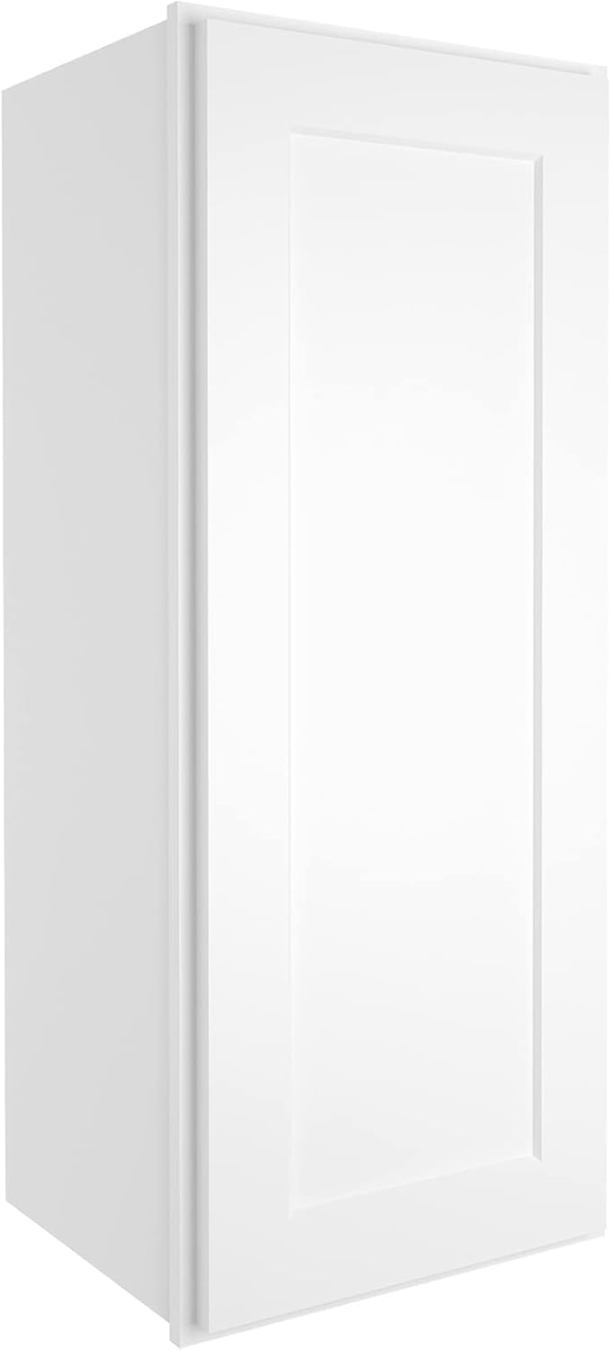 ROOMTEC Wood Wall Cabinet,RTA Single Door Medicine Cabinet with Adjustable Shelves and Soft-Close Door for Kitchen, Bathroom, and Laundry. 12" D*15" W*36" H, Shaker White