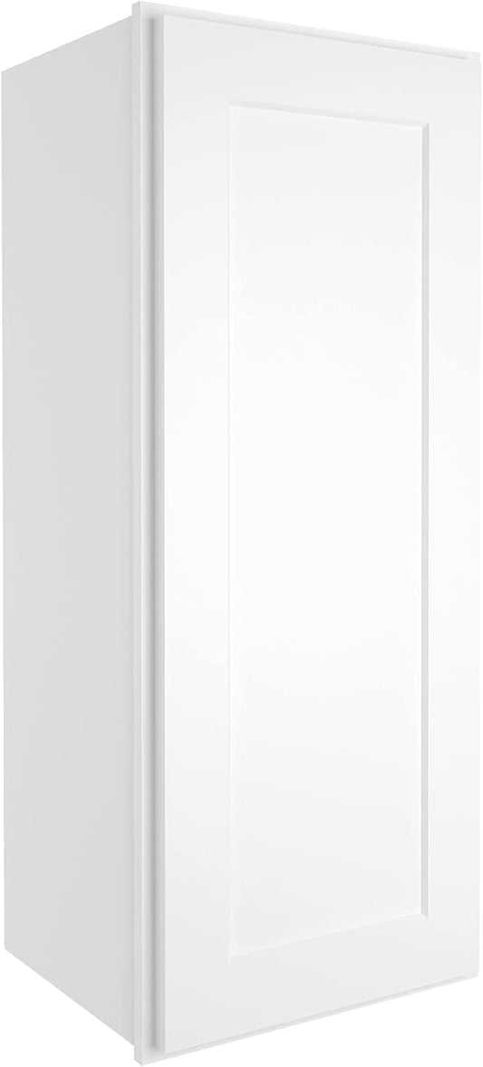 ROOMTEC Wood Wall Cabinet,RTA Single Door Medicine Cabinet with Adjustable Shelves and Soft-Close Door for Kitchen, Bathroom, and Laundry. 12" D*15" W*36" H, Shaker White