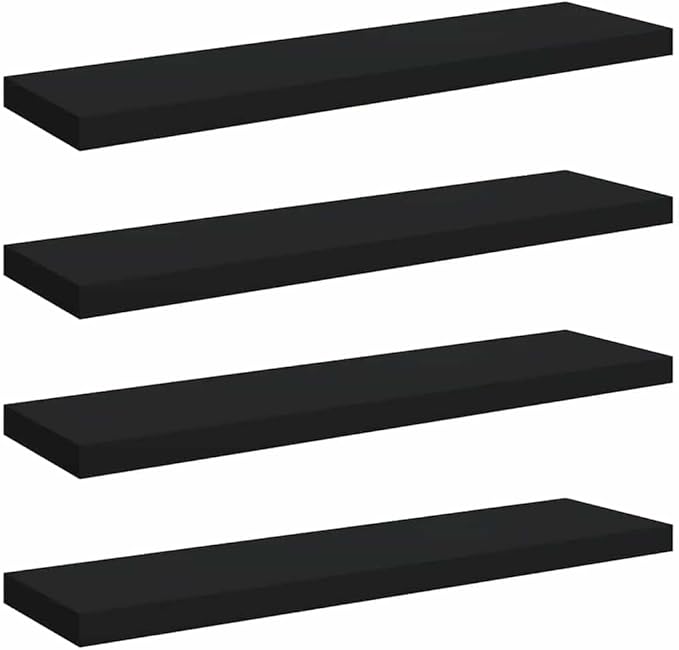 Set of 4 Floating Wall Shelves, 35.4 Inch Matte Black Wood Display Shelf, Modern Rectangular Storage Ledge for Bedroom, Living Room, and Office Decor