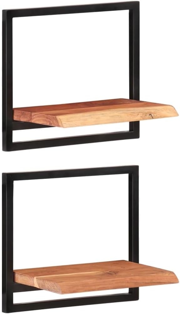 Floating Wall Shelves 2 Pack Solid Acacia Wood with Steel Frame 15.7x9.4x13.8 Inches Rustic Display Shelving for Living Room Bedroom Kitchen Decor
