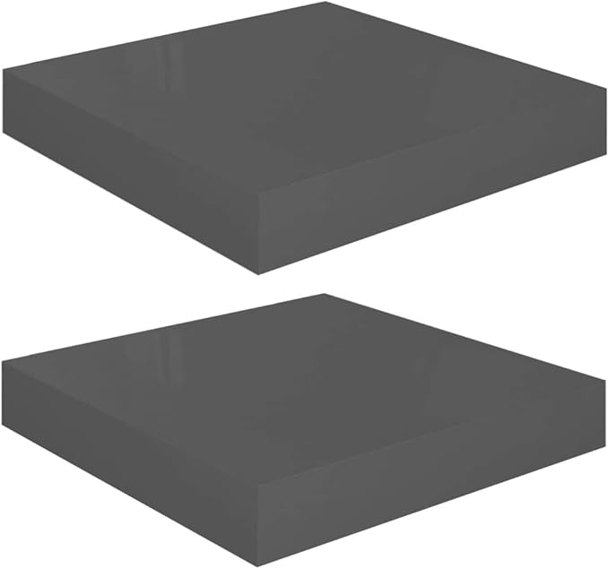 Floating Wall Shelves 2 Pack High Gloss Gray Modern Display Rack for Home Decor, Invisible Mounting System, 11lb Capacity Each, Perfect for Living Room Bedroom Office