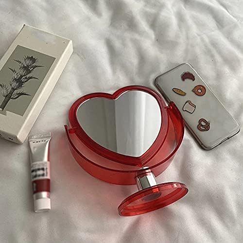 1Pc Acrylic Double Side Makeup Mirror Cute Heart Shaped Cosmetic Mirror, Transparent Base Home Bedroom Desktop Make Up Mirror (White)