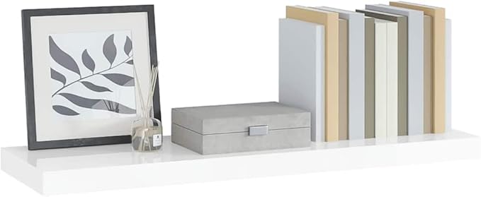 Floating Wall Shelf, High Gloss White Modern Display Shelf 35.4 Inch, Invisible Mounting for Living Room Bedroom, Honeycomb MDF with Metal Frame Holds 22 lb for Decor Books Awards