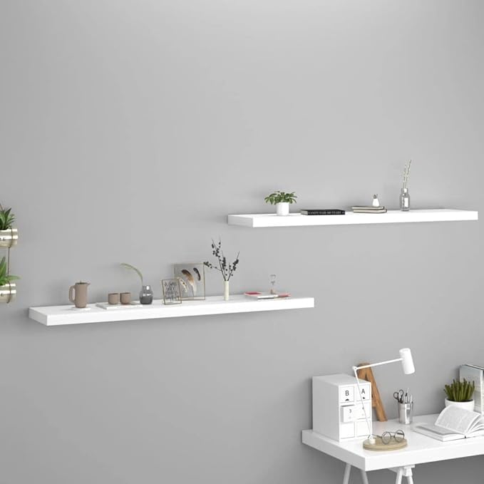 Floating Wall Shelves 2 Pack White Modern Display Rack 47.2x9.3x1.5 Inches MDF Board with Invisible Mounting for Living Room Bedroom Home Decor