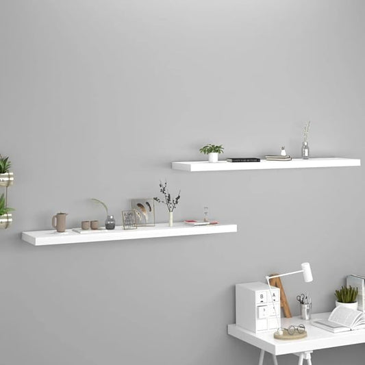 Floating Wall Shelves 2 Pack White Modern Display Rack 47.2x9.3x1.5 Inches MDF Board with Invisible Mounting for Living Room Bedroom Home Decor