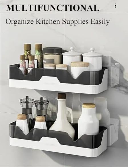 Mozarto Bathroom Shelf Organizer with 2-Tier Rack and 4 Hooks – Wall Mounted Bathroom Storage Rack, Space Saving Shelf for Toiletries, Bathroom Hardware and Accessories Holder (Multicolor)