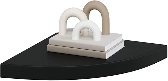 Floating Corner Shelves Set of 2, Black Wall Mounted for Living Room Bedroom, 13.8 Inch MDF Display Shelves with Invisible Bracket, Easy Install Modern Corner Floating Shelf