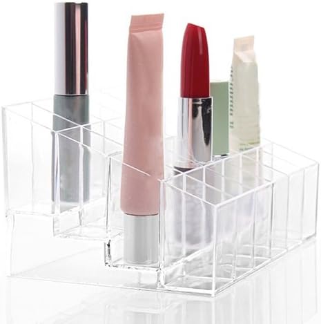 Makeup Organizer Jewelry and Cosmetic Storage, Clear 24 Cells Lipsticks Holder Display Stand Cosmetic Organizer Makeup Case Display Boxes Makeup Palette and Brush Holder