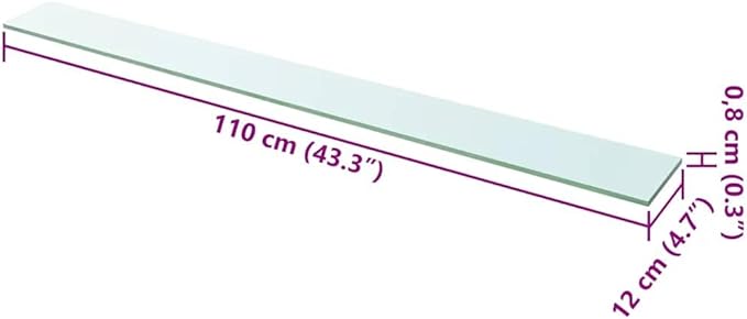 Tempered Glass Shelf Panel 43.3 x 4.7 Inch, Heavy Duty Replacement Floating Shelf for Wall Mount Display, Clear Rectangular Storage Organizer for Living Room and Office