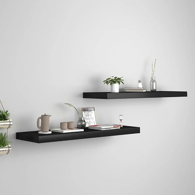 Floating Wall Shelves 2 Pack Black Modern Invisible Mount Display Rack for Living Room Bedroom Office Decor 31.5x9.3 Inches MDF Board